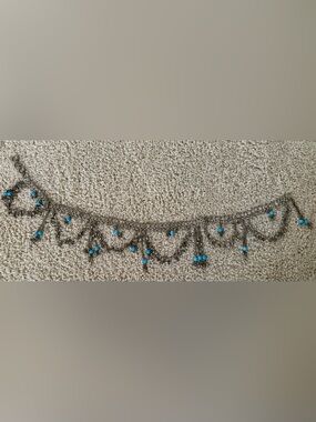 Vintage Boho Silver-Tone Chain necklace with Turquoise Beads